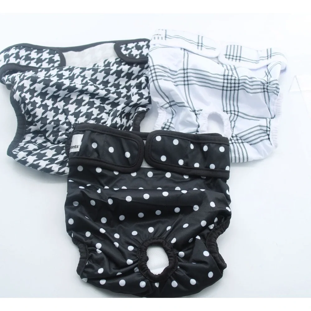 Pet Parents Luxe Washable Dog Diapers 3 Pack Large Black White Patterns Reusable